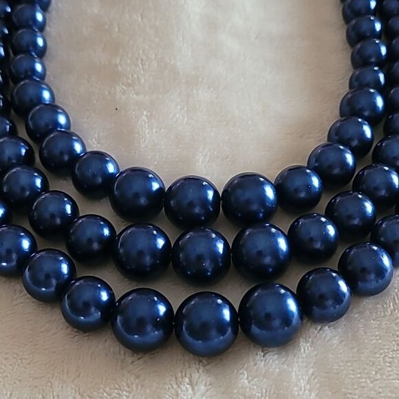 Navy Blue 3 Tier Beaded Necklace and Bead Earrings Set - Picture 3 of 3